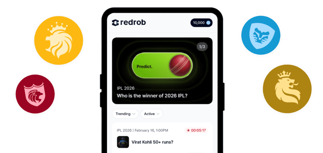 Redrob Signal app showing a live IPL 2026 prediction card